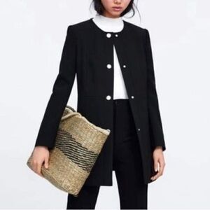 Zara Black Frock Coat Structured Tailored Fitted Classic Minimalist Blazer XL